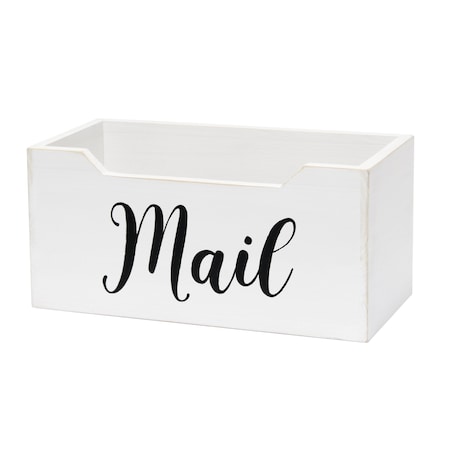 Rustic Farmhouse Wooden Tabletop Decorative Script Word Mail Organizer Box,Mail Holder,White Wash